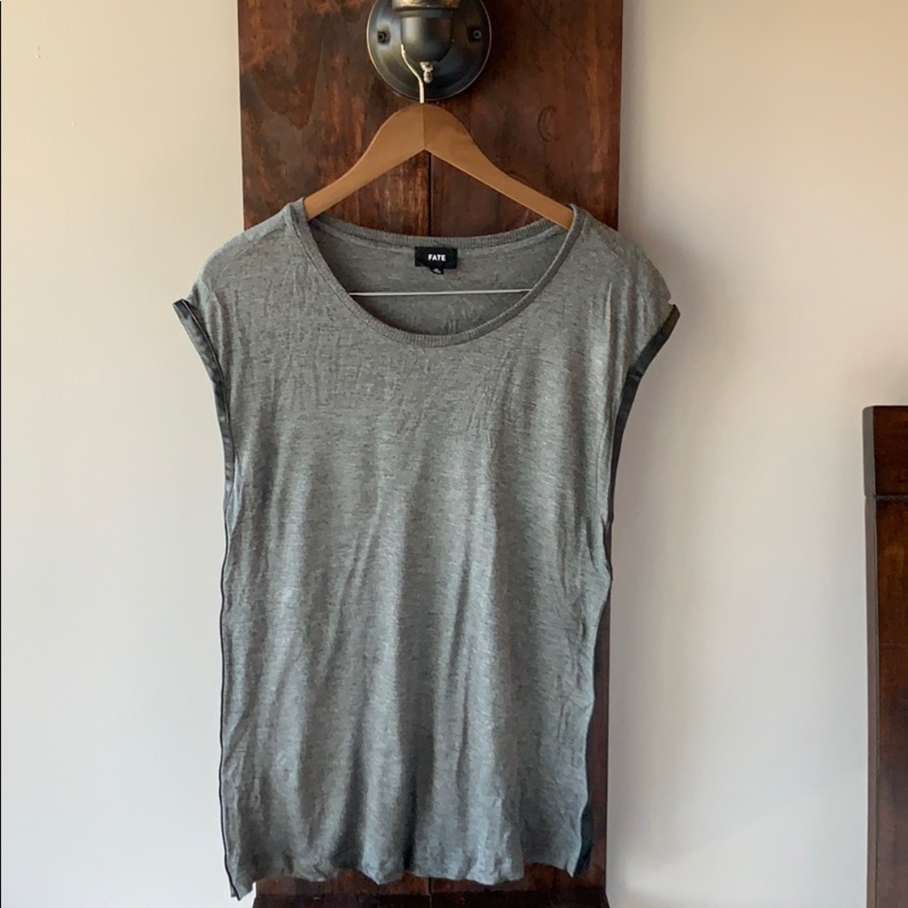 Grey blouse with leather detail